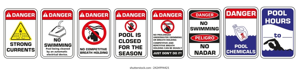 Pool signs. Guidelines and rules of behavior in the pool. EPS 10.