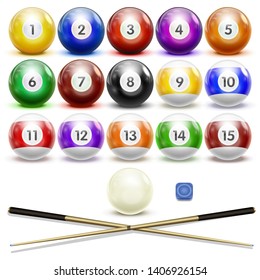 Pool or snooker colorful glossy game balls collection. Realistic billiard 3d balls vector illustration.