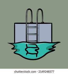 Ilustración vectorial de la caricatura de la escalera de piscina