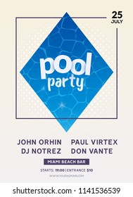 Pool summer party invitation banner flyer design. Water Pool party template poster