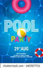 Pool Summer Party Invitation Banner Flyer Design. Blue Water Vector Summer Background