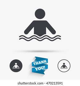 Pool swim symbol. Sea wave. Flat icons. Buttons with icons. Thank you ribbon. Vector