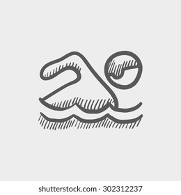Pool swimmer sketch icon for web and mobile. Hand drawn vector dark grey icon on light grey background.