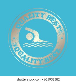 pool, swimmer, water. Stamp with text. Quality best