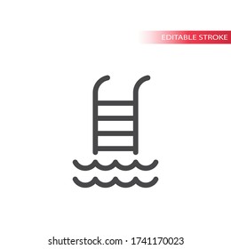Pool symbol, water waves thin line vector icon. Outline, editable stroke