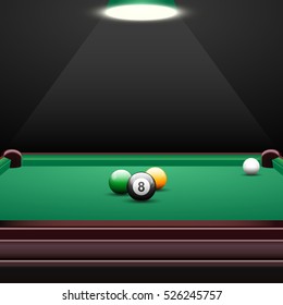 Pool table background with billiards balls, realistic design