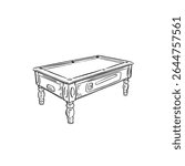 Pool table hand drawn in black and white