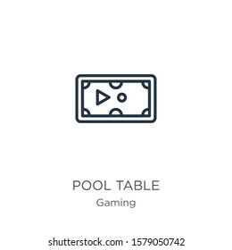 Pool table icon. Thin linear pool table outline icon isolated on white background from gaming collection. Line vector sign, symbol for web and mobile