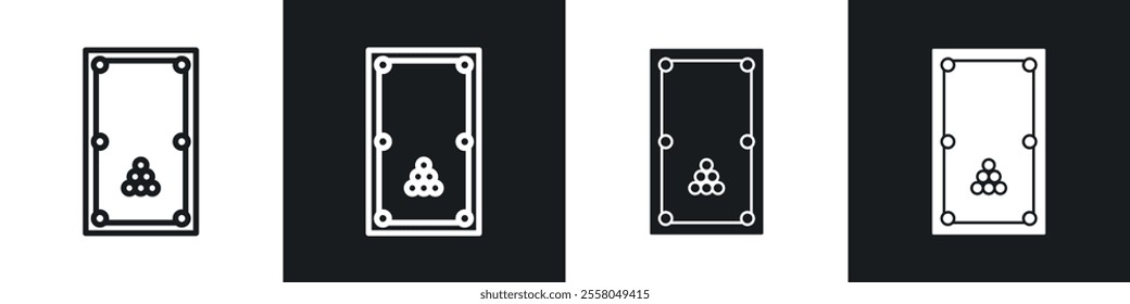 Pool table icons pack in black and white filled and outlined versions.