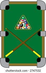 Pool table with a rack and fifteen balls