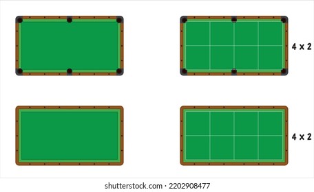 Pool table with top view. Pool table for the game in 4x2 dimensions. Physics, Science, math, geometry.