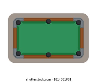 A pool table. Top view. Isolated on white background