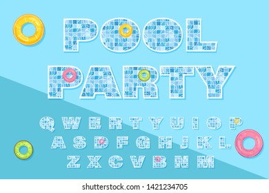 Pool text template Vector. Summer banner blue water background