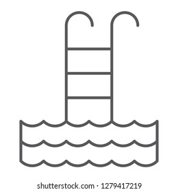 Pool thin line icon, sport and swim, ladder sign, vector graphics, a linear pattern on a white background, eps 10.