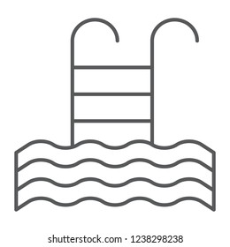 Pool thin line icon, swim and water, ladder sign, vector graphics, a linear pattern on a white background, eps 10.