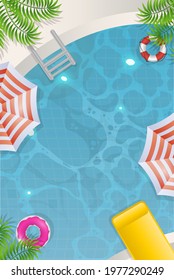 Pool top view. Summer banner. Vector illustration.