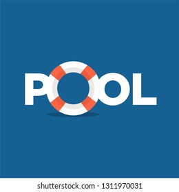 Pool Typography with Lifebuoy Illustration