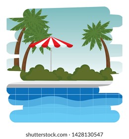 pool with umbrella scene icon