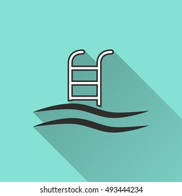Pool vector icon with long shadow. Illustration isolated on green background for graphic and web design.