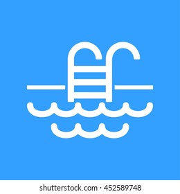 Pool vector icon. White Illustration isolated on blue background for graphic and web design.