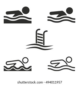 Pool vector icons set. Black illustration isolated on white background for graphic and web design.