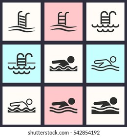 Pool vector icons set. Illustration isolated for graphic and web design.
