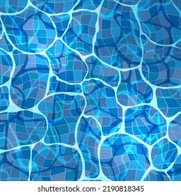 Pool water background. Vector illustration of small waves on a blue water surface in a pool with reflection. Sketch for creativity.