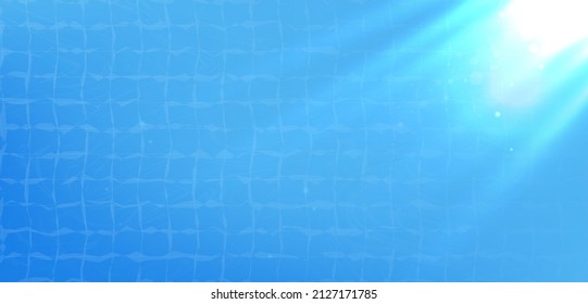 Pool water bottom background with sunlight. Top view. Vector illustration.