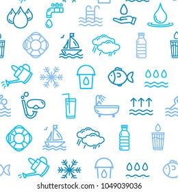 Pool and Water Signs Seamless Pattern Background on a White Include of Fish, Snowflake, Frost and Watering Can. Vector illustration
