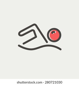 Pool wave icon thin line for web and mobile, modern minimalistic flat design. Vector icon with dark grey outline and offset colour on light grey background.