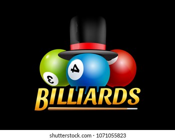 Poolroom billiards game logo icon. Billiards club template emblem design illustration.