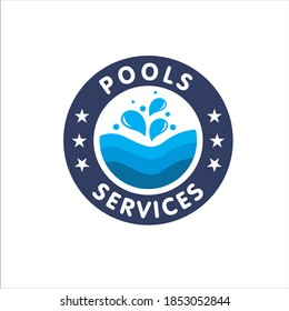 Pools services text, Innovación creativa para el concepto de piscina. Plantilla de diseño de logotipos