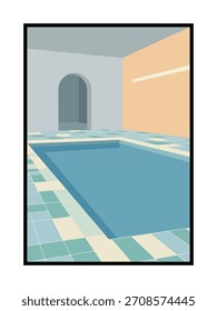 Entrada à beira da piscina iluminada por luz noturna sutil
