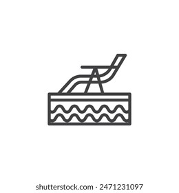 Poolside Lounger line icon. linear style sign for mobile concept and web design. Swimming pool and lounger chair outline vector icon. Symbol, logo illustration. Vector graphics