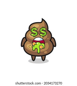 personaje de poop con una expresión de locura por el dinero, diseño de estilo lindo para camiseta, pegatina, elemento logo