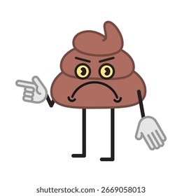 Carácter de caca medio punto de vuelta y el dedo insatisfecho. Ilustración vectorial