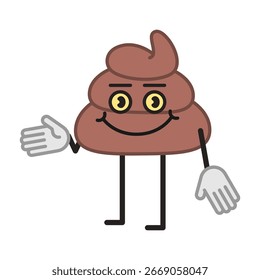 Poop character half turn points hand and smiling option two. Vector Illustration
