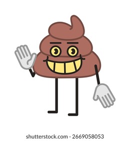 Carácter de caca media vuelta agita la mano y sonriendo. Ilustración vectorial