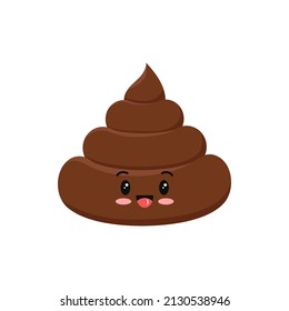 Poop Cute Funny Laughing Excrement Character Cartoon Emoticon Isolated On White Background.  Kawaii Lol Brown Heap Of Shit Emoji. Flat Design Vector Clip Art Baby Poo With Face Illustration.