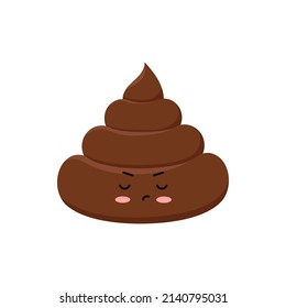 Poop cute funny stubborn excrement character cartoon emoticon isolated on white background. Kawaii headstrong brown heap of shit emoji. Flat design vector clip art baby poo with face illustration.