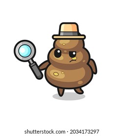 poop detective personaje está analizando un caso, diseño de estilo lindo para camiseta, pegatina, elemento logo