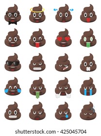 Poop emoticons. Shit emoticons. Poop emoji face isolated. 
