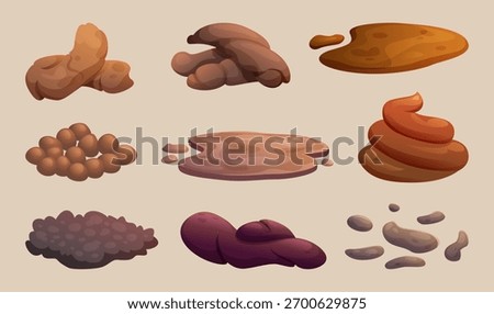 Poop. Excrement different types exact vector medical template cartoon illustrations