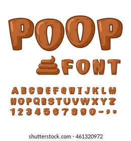 Poop font. Brown alphabet of turd. ABC shit. Set of letters from feces
