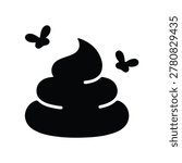 Poop Icon with Flying Insects - Cute Pile of Turd Silhouette Vector