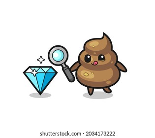mascota de poop está revisando la autenticidad de un diamante , diseño de estilo lindo para camiseta, pegatina, elemento logo