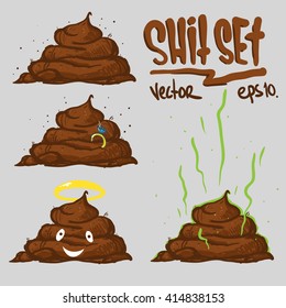 Poop on a grey background vector illustration. Shit vector set. 