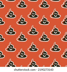 Poop, shit. Crap Poo face. Funny emoji seamless pattern. Emoticon handmade, fun, unusual illustration. Backdrop, background texture vector. Surface design.