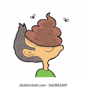 pooped man in the face. cartoon vector.