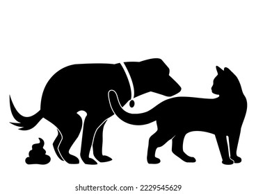 Perro y gato envenenados, icono del vector negro, silueta